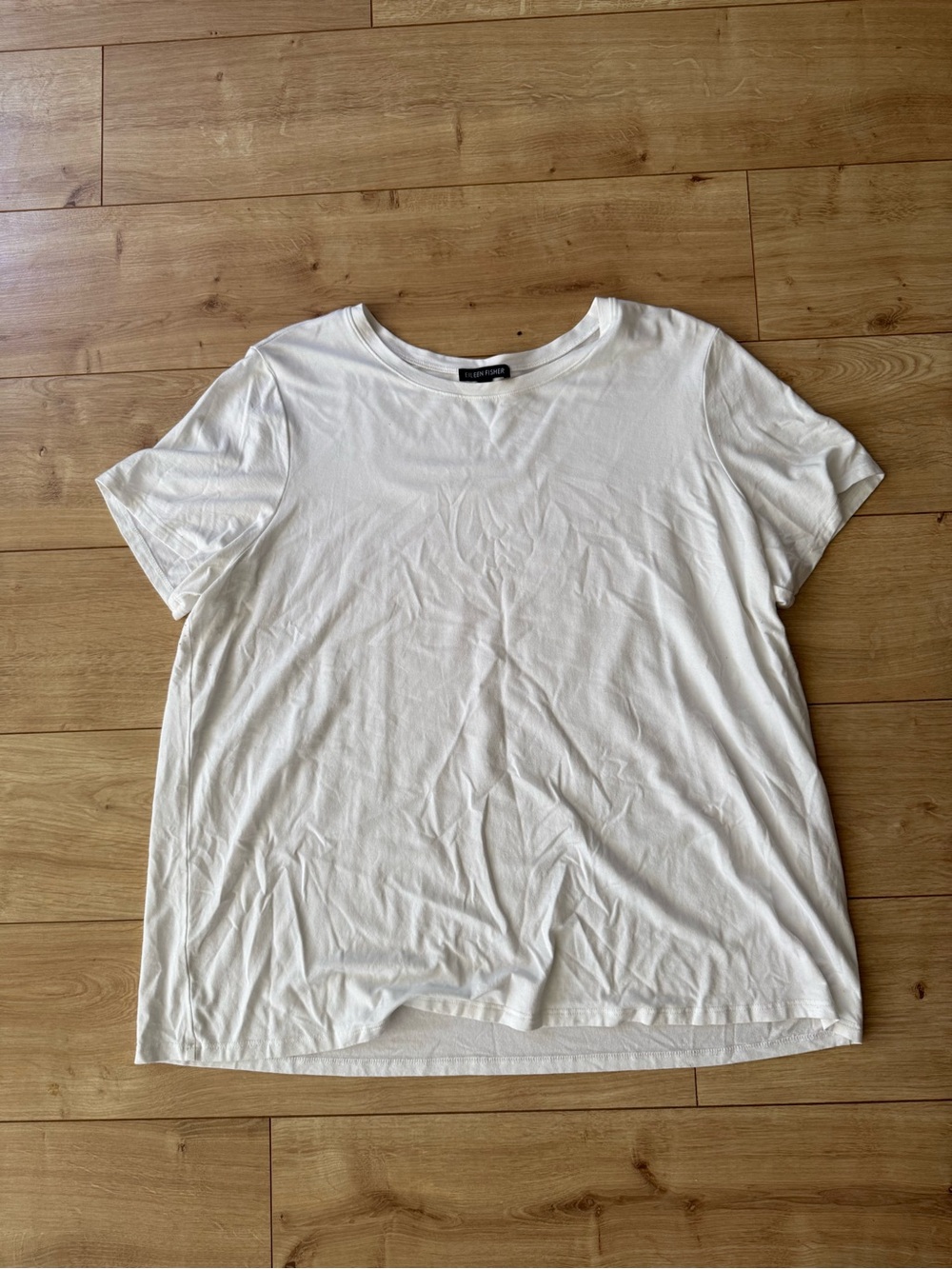 Eileen Fisher White Viscose Stretch Short Sleeve Tee XL Relaxed Minimalist Top